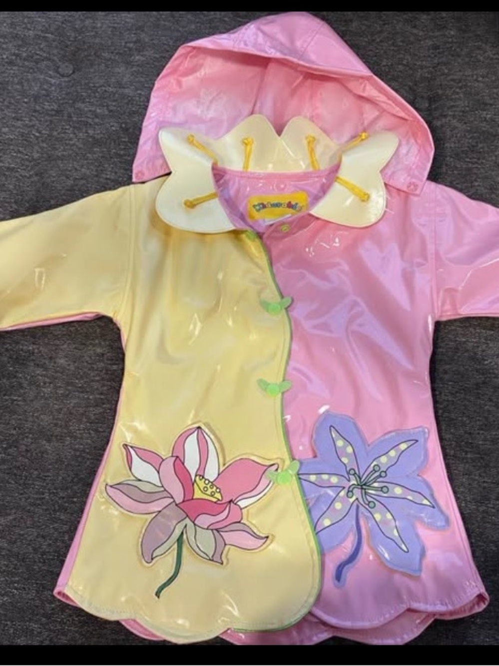 Kidorable Pink and Yellow Flower Hooded Raincoat